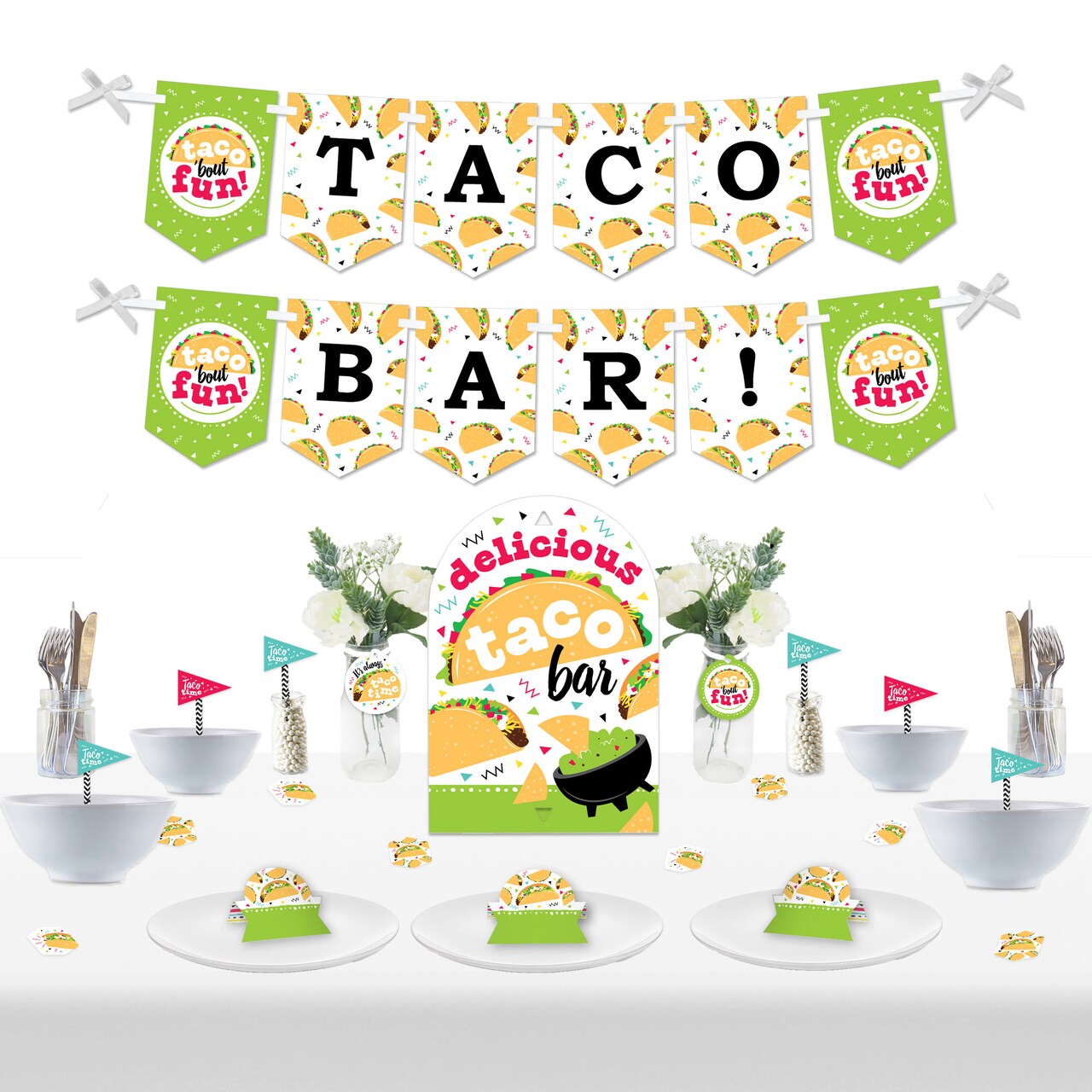 Big Dot of Happiness Taco 'Bout Fun - DIY Mexican Fiesta Taco Bar Signs - Snack Bar Decorations Kit - 50 Pieces
